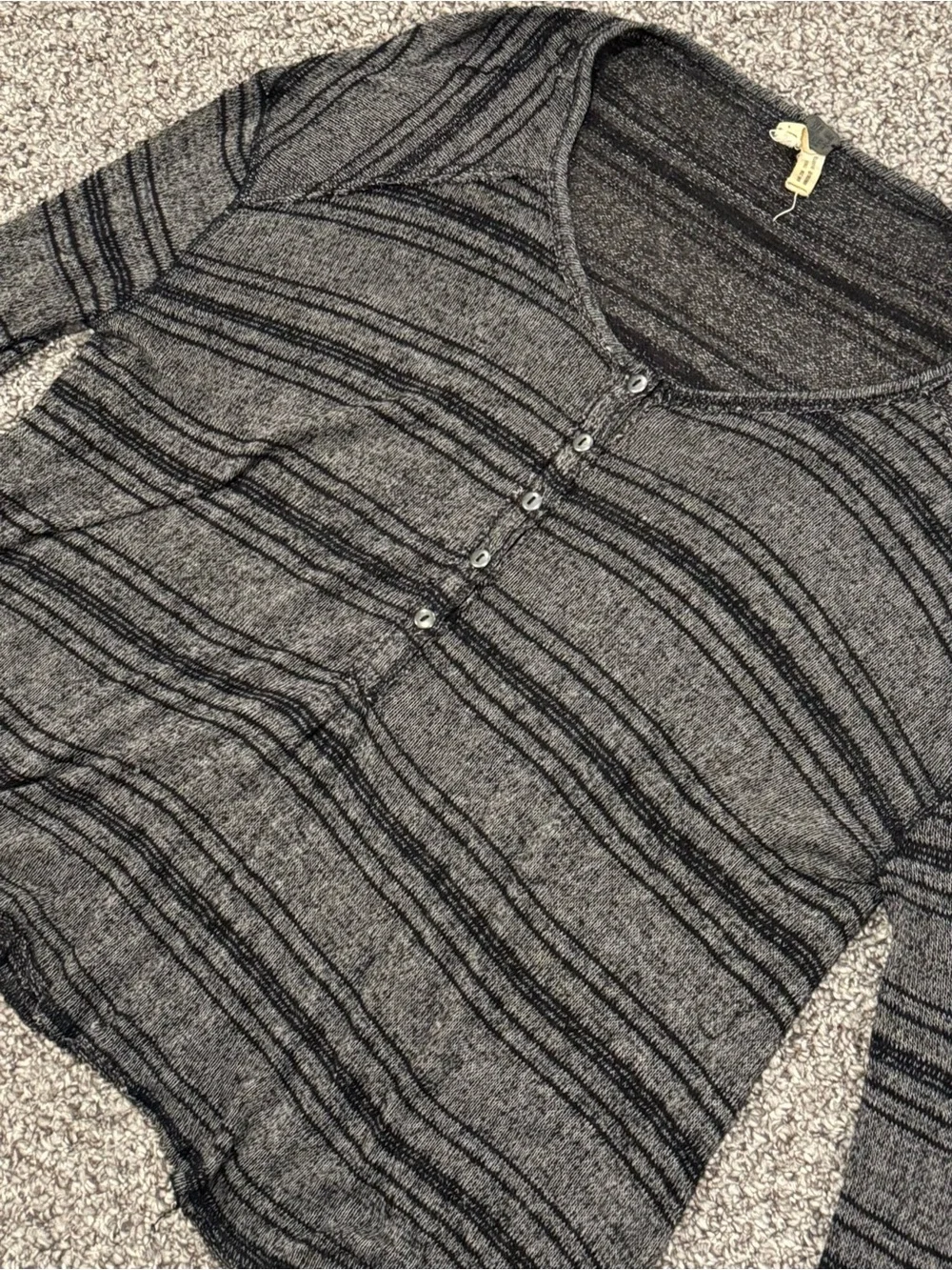Free People “We the Free” Striped High-Low Long Sleeve Henley Top - Gray